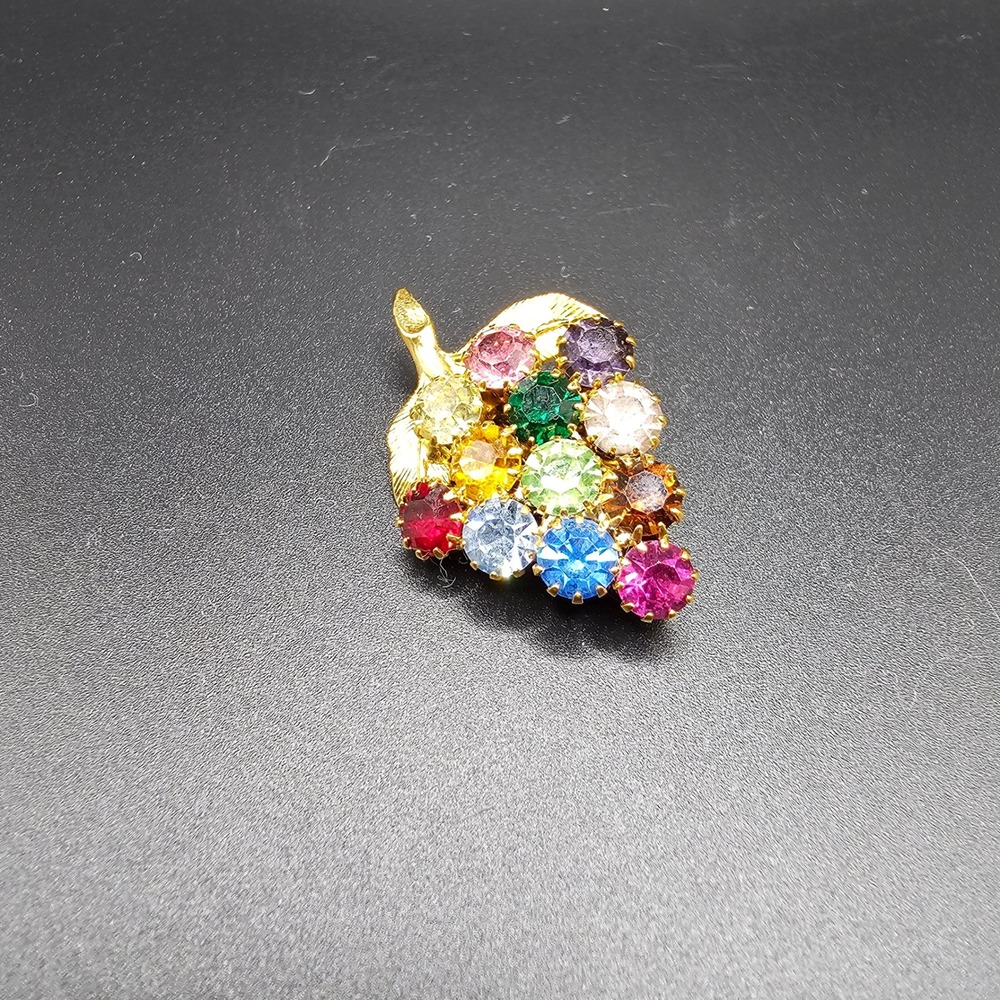 Jewels by Park Lane Vintage Grape Brooch Women OS Gold Multi Rhinestone Cluster